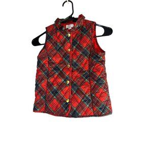 Crown & Ivy Girls Puffer Vest Tops Snaps Red/Green/Black Plaid Size S
